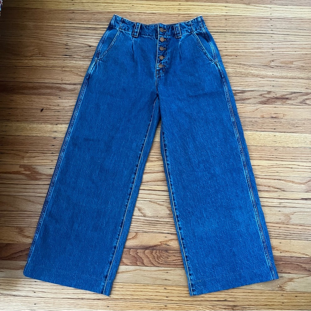 Madewell High-Rise Wide-Leg Button-Fly Jeans in Deep Blue Denim